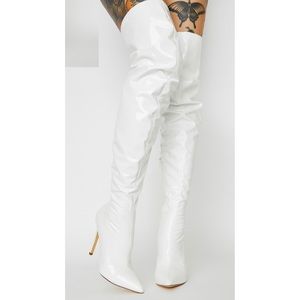 White Thigh High Heels